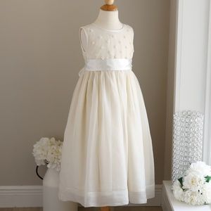Strasburg Ivory/Ecru Silk and Satin Flower Girl Dress Size 7 Perfect Condition